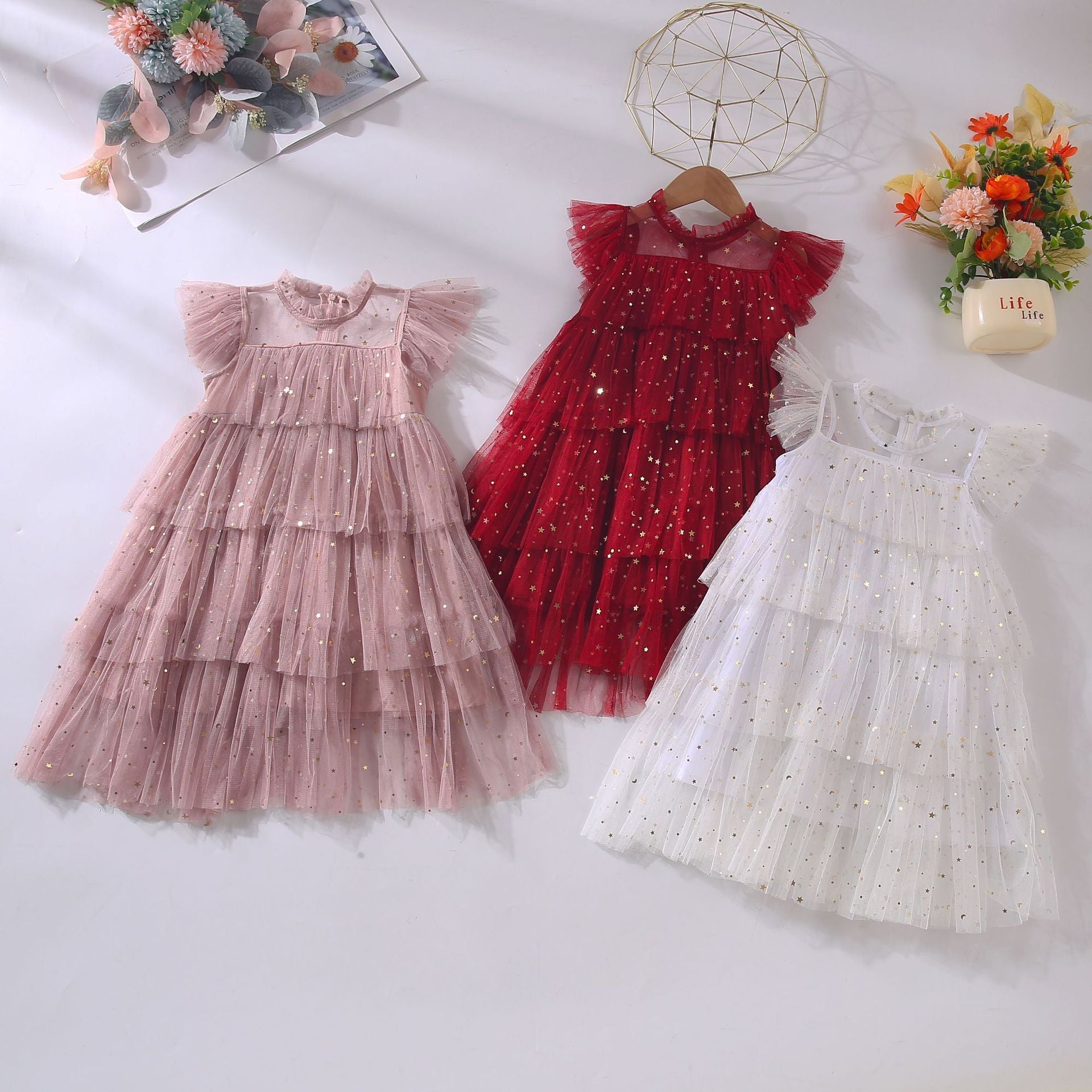 Girls' Fairy Star Sequins Cake Dress