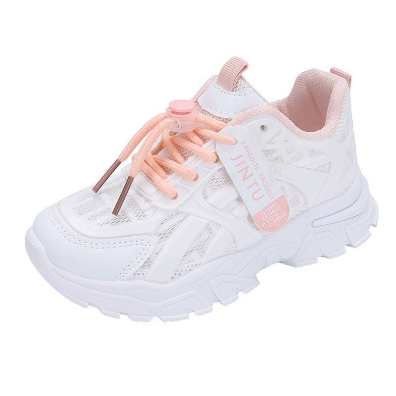 Boys'and Girls' Comfortable Breathable White Running Shoes