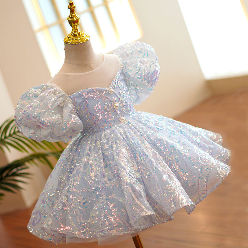 Girl's Dress Blue Sequined Pettiskirt, Party Dress