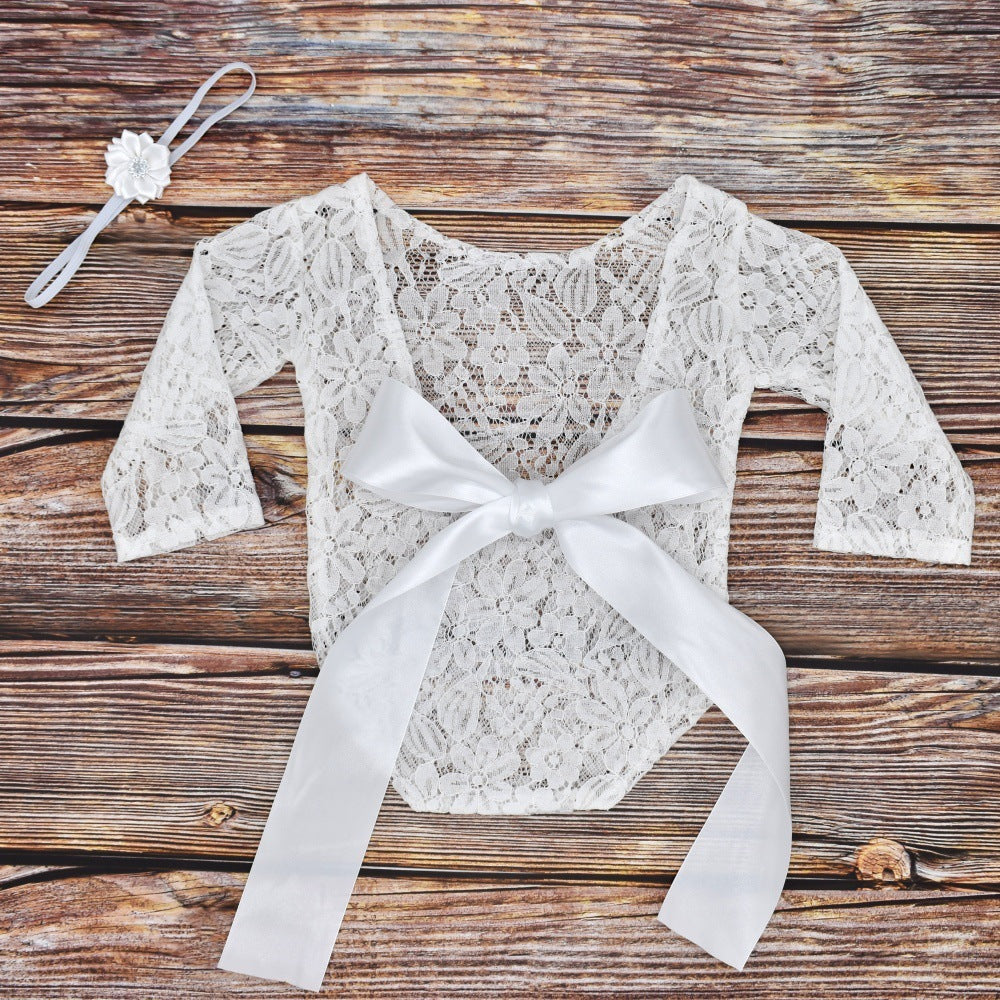 Newborn Lace Photography Outfit Tie With Bow & Headband