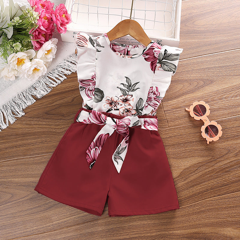 Girl's Summer Printed Halter Top & Shorts Set