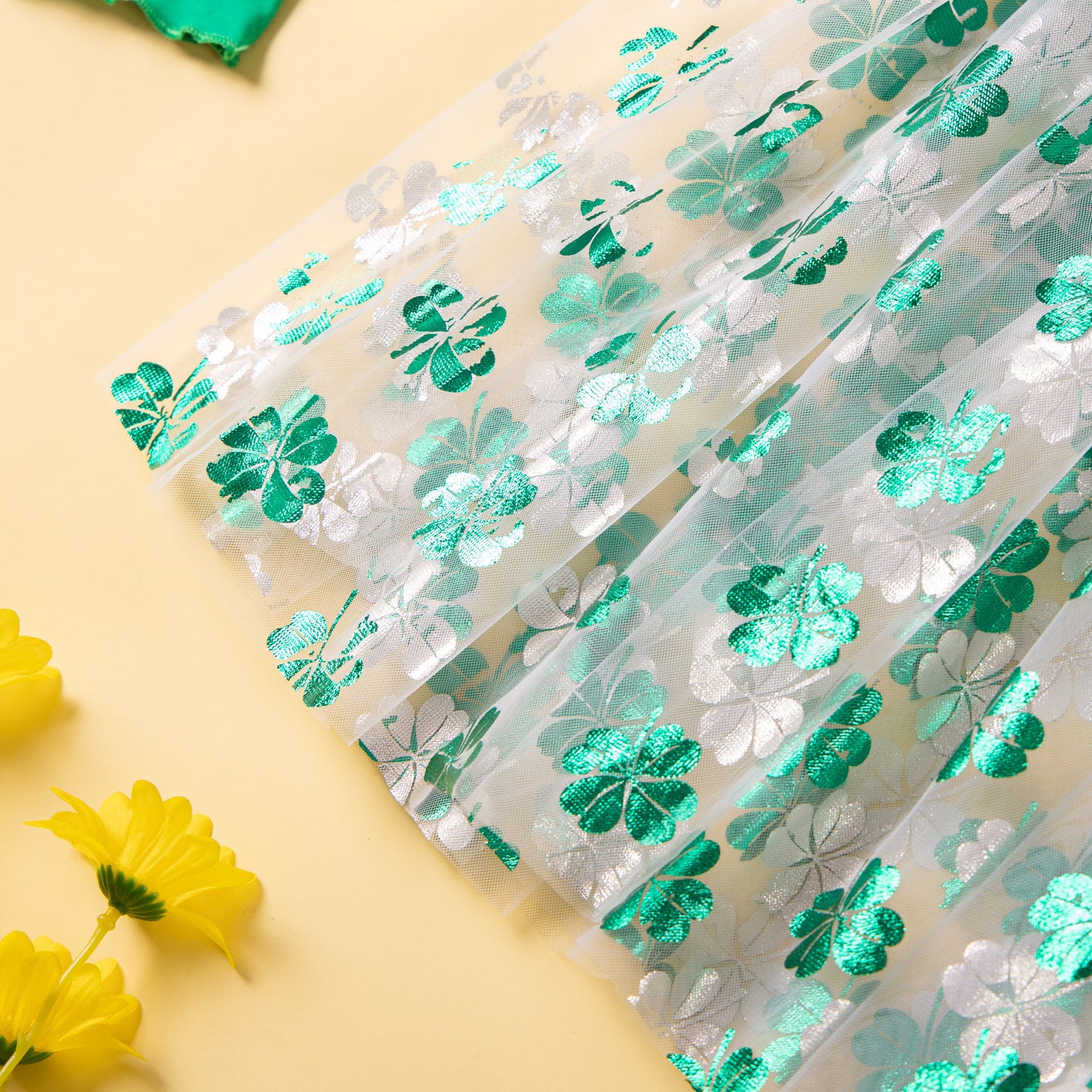 Girls' Ethnic Style Long Sleeve Top And Shorts Tulle Skirt Side Two-piece Set