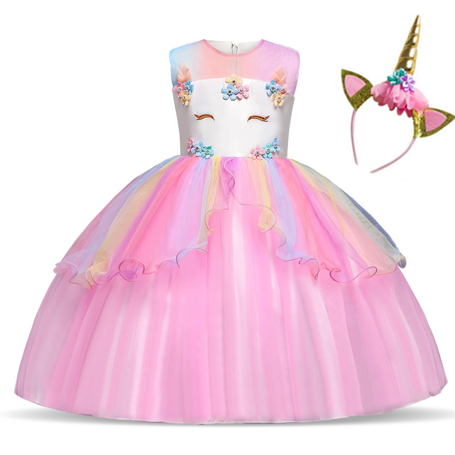 Princess Dress Fluffy Yarn Flower, Girls' Theme Party Dress, Cosplay