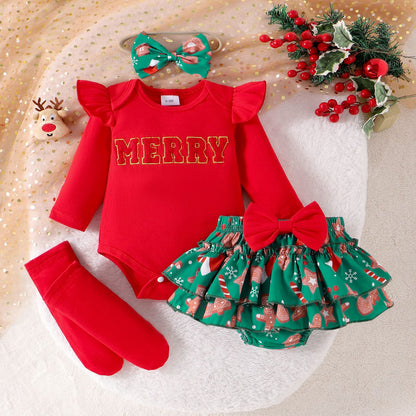 Infant Christmas Striped Letter Print Two-Piece Set - Fall/Winter