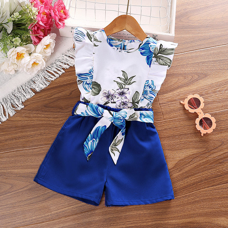 Girl's Summer Printed Halter Top & Shorts Set