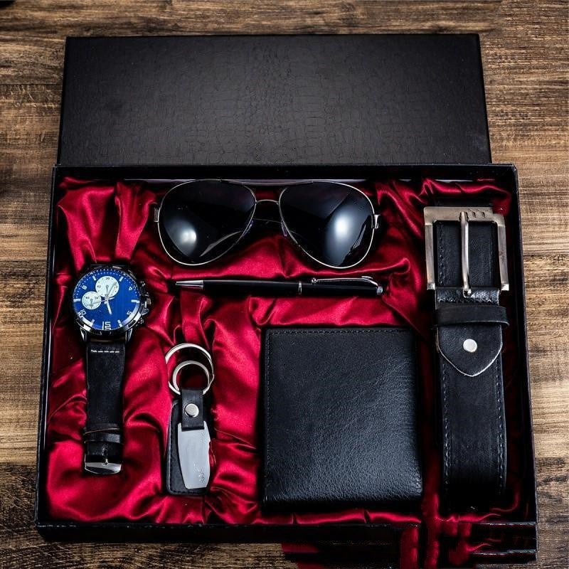 Dad's Luxury Gift Box Sunglasses Belt Watch Wallet 6pc Set, Gift For Dad