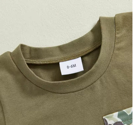 Boy's Camouflage Printed Faux Pocket Short Sleeve Top Set
