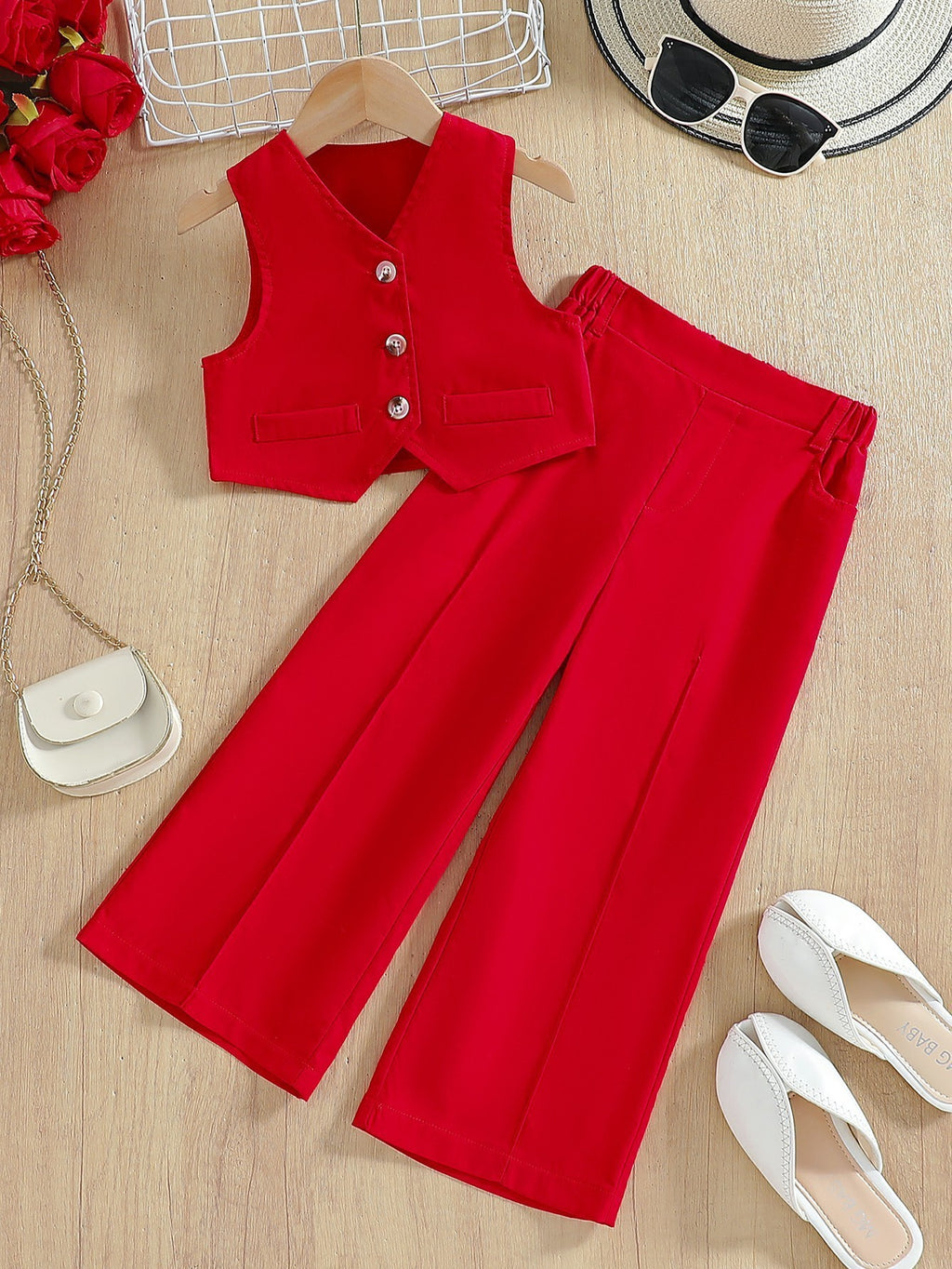 Girl's Leisure Fashion Personality Vest Suit
