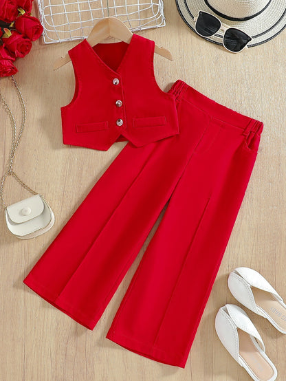 Girl's Leisure Fashion Personality Vest Suit