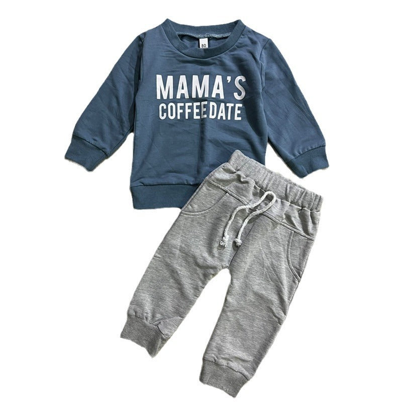 Boys' Letter Print Long Sleeve Pullover Trousers 2pc Set