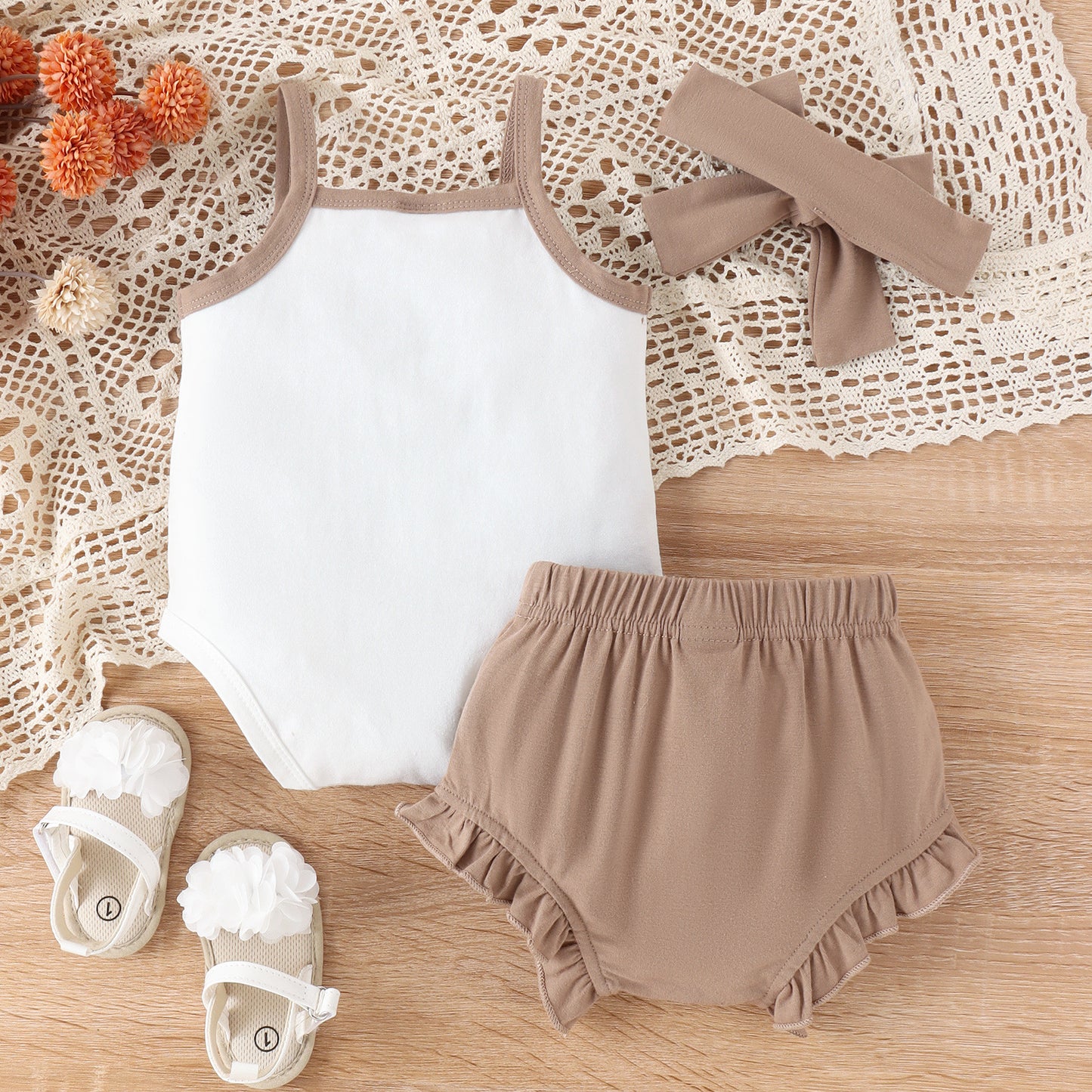 Girls' Letter Onesie & Shorts Summer 3pc Set