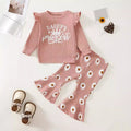 Baby Girl Long Sleeve Sunken Stripe Top Flower Print Two-piece Set