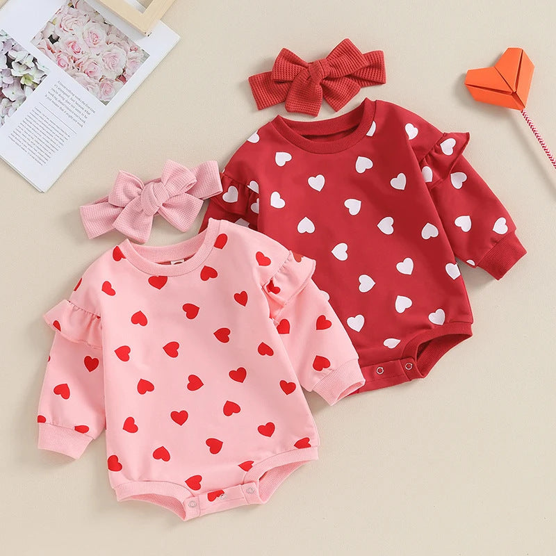 Heart Jumpsuit & Headband Two-piece Set