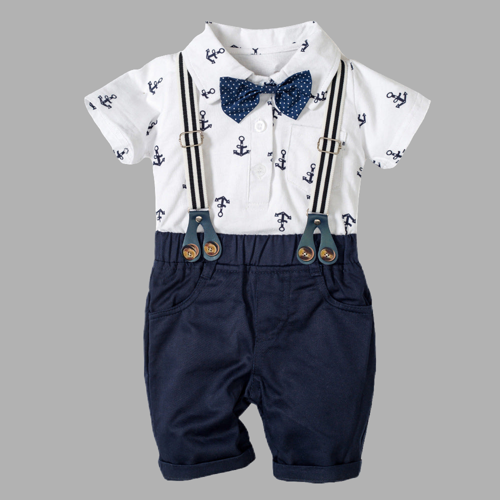 Baby Boy Gentleman Clothes Printed Triangle 3pc Set