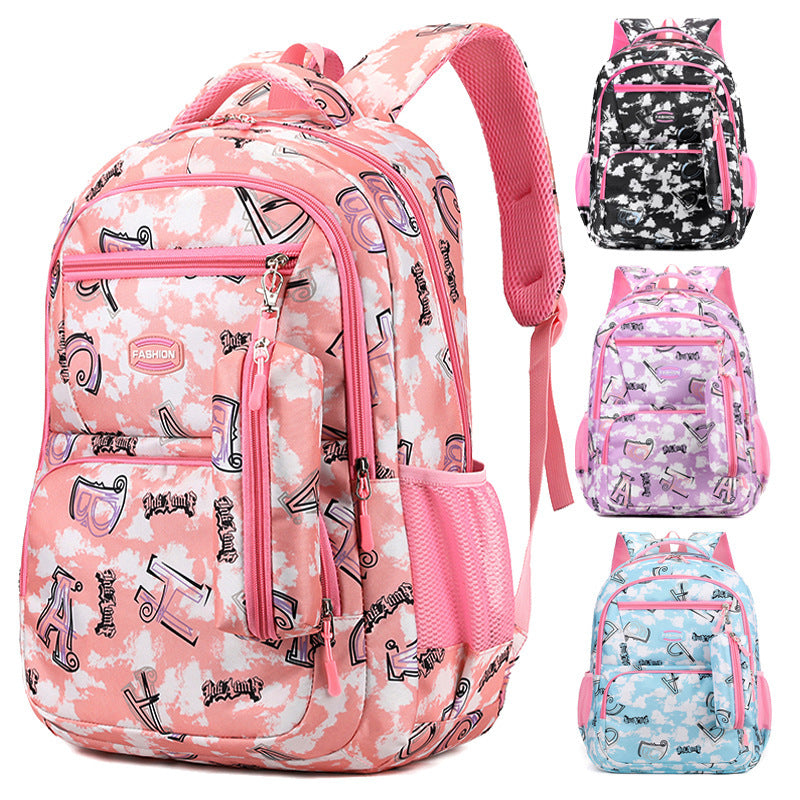 New Letter Print Backpack With Pencil Case, Primary School Students Schoolbag For Girls