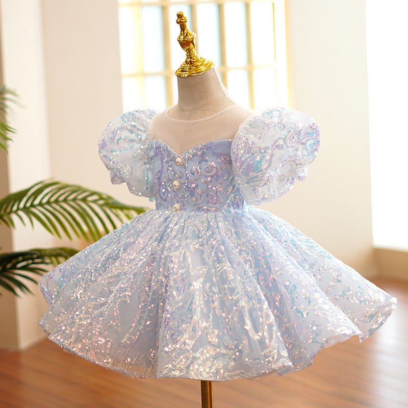 Girl's Dress Blue Sequined Pettiskirt, Party Dress