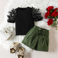 Girls' Summer Mesh Petals Short Sleeve Top & Shorts Set