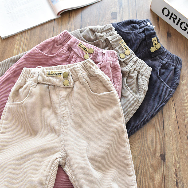 Girls' Winter Velvet Thickened Corduroy Trousers