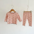 Girls' Long Sleeved Home Wear Pajamas With Wooden Ear Edge Set