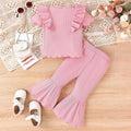 Baby/Toddler Girls' Sweet Leisure Solid Color Short Sleeve Top, Bell-bottom Pants 2pc Set