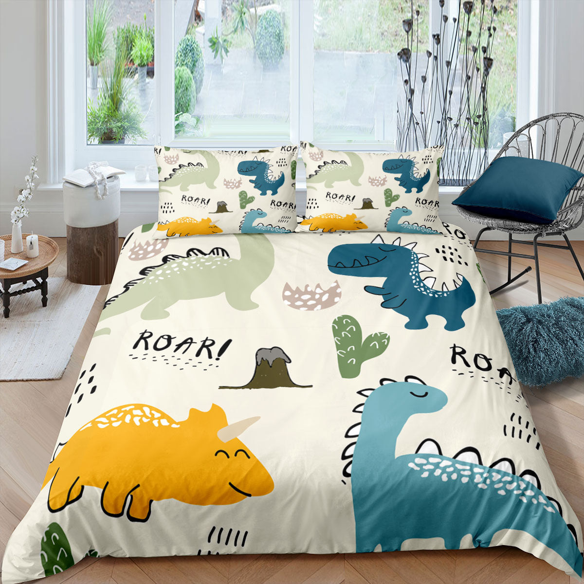 Boys' Cartoon Dinosaur Bedding Queen 3pc Set