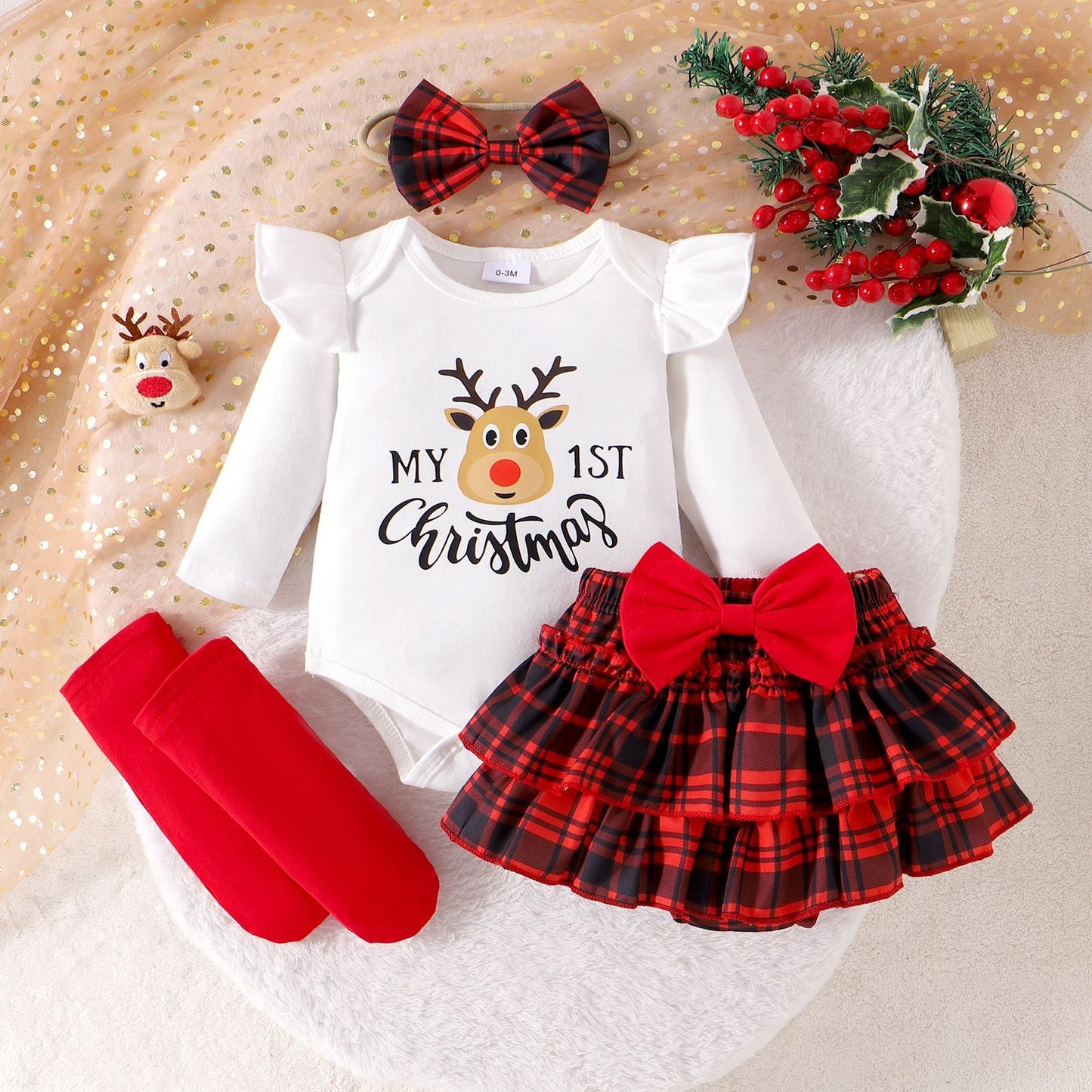 Infant Christmas Striped Letter Print Two-Piece Set - Fall/Winter