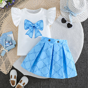Girls Butterfly-Print Pleated Skirt Set