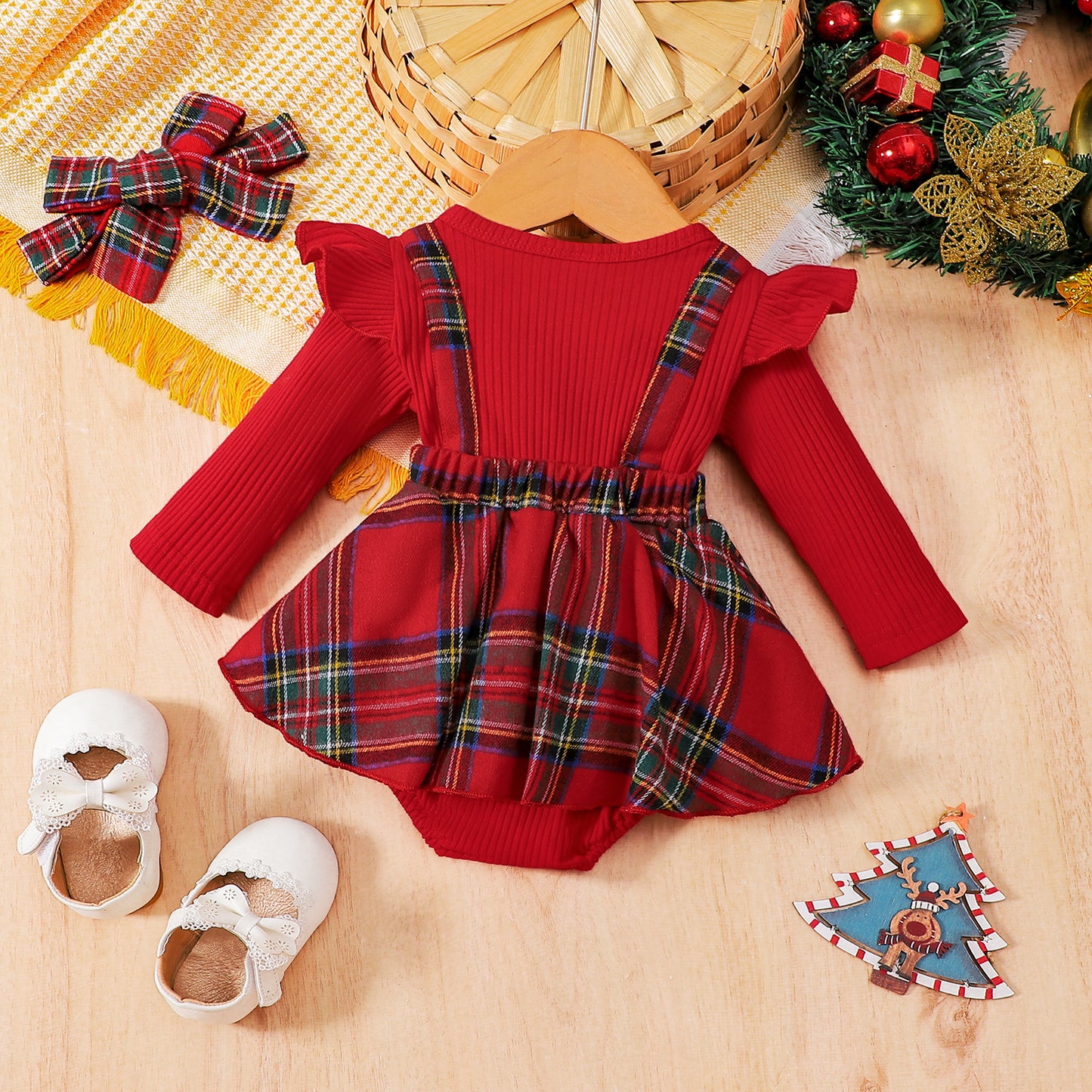 Baby Christmas Long-sleeved Red Plaid Dress