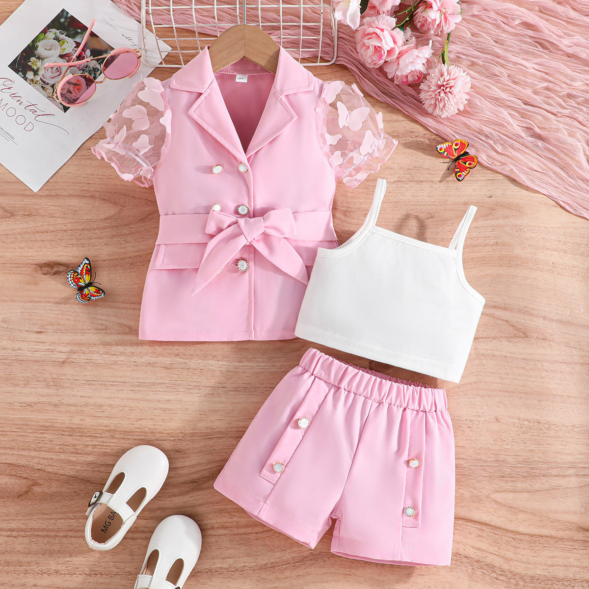 Girls' Suit Top Sling Romper Pants Three-piece Suit Top-selling Product Fashion Three-piece Suit