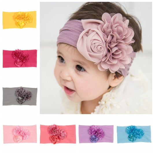 Satin Cloth Mesh Flower Rose Baby Headband