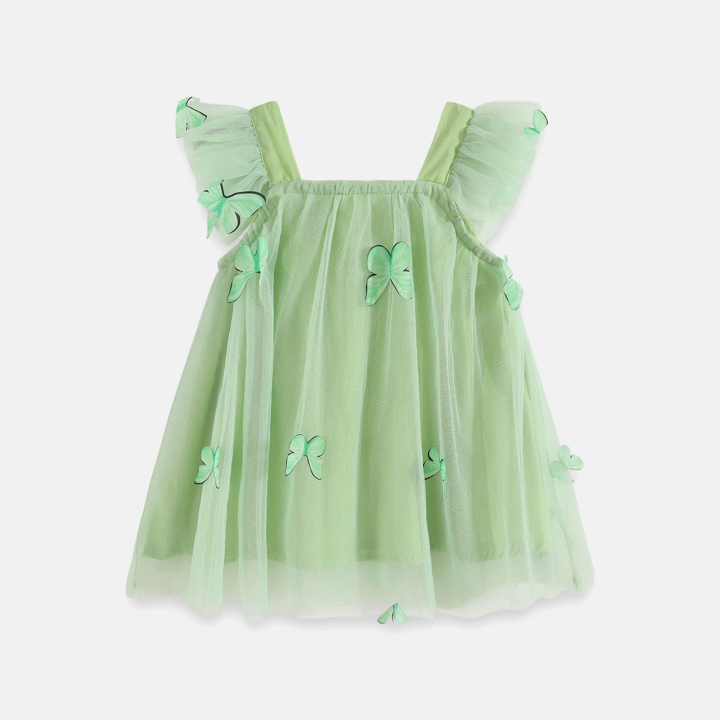 Flounced Sleeve Mesh Children Sling Dress, Multiple Colors Available