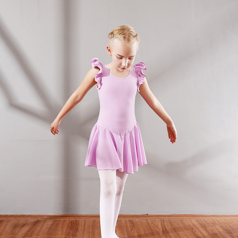 Children's Dance Dress, Flounced Sleeve Ballet Clothes, Children's Chiffon Dancing Dress