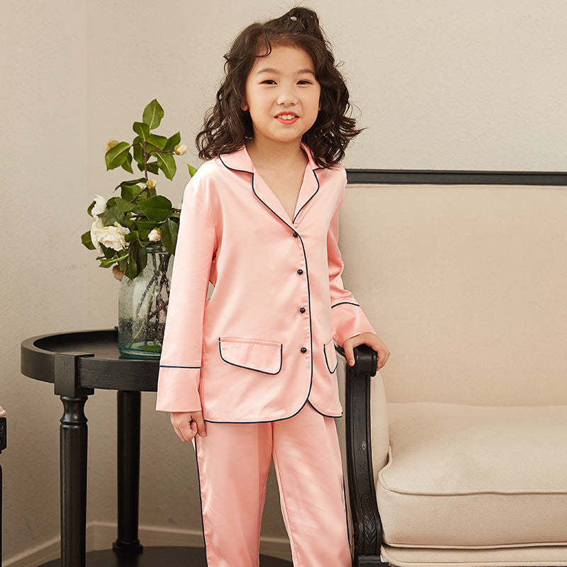 Girls' Thin Loungewear Long Sleeve Silk Pajamas