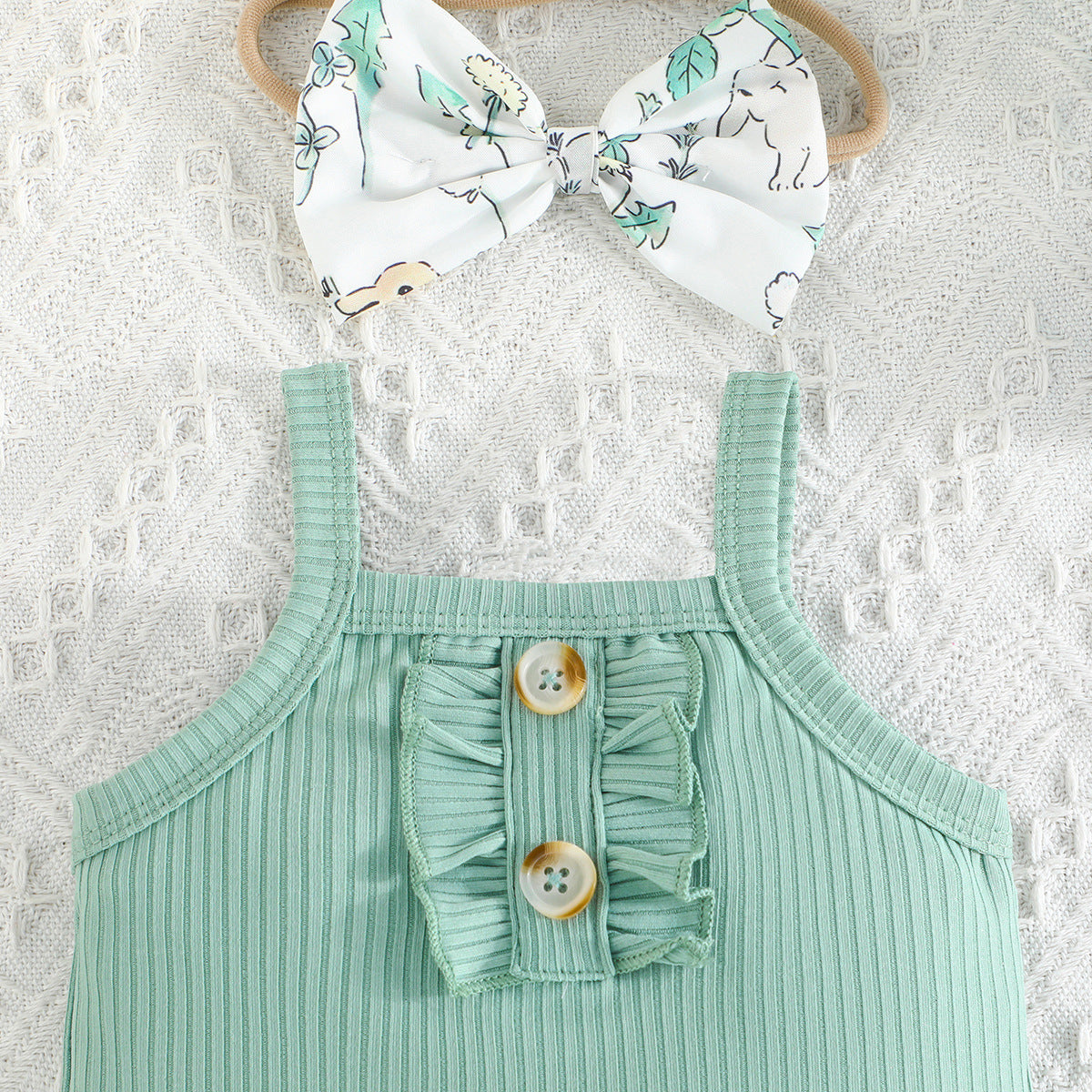 Summer Cute Baby Girl Solid Color Romper Shorts 3pc Set