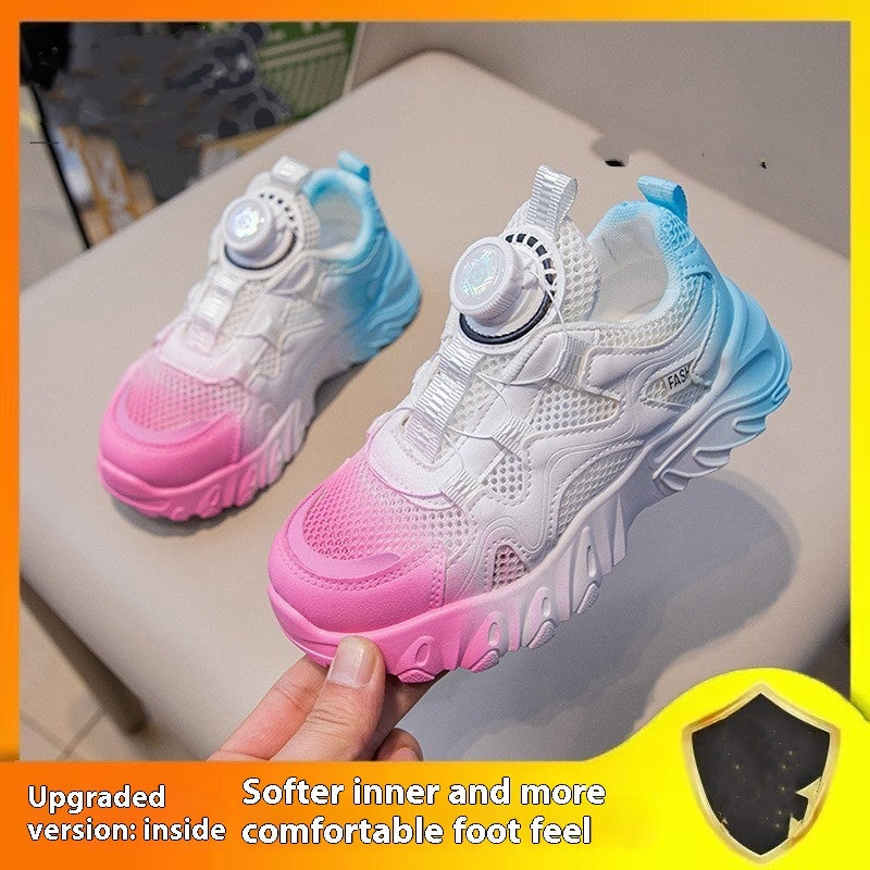 Rotating Button Mesh Breathable Girls' Sneakers