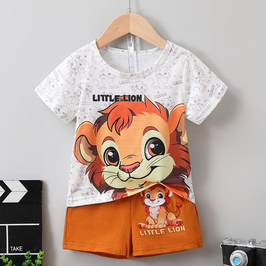 Little Lion Print And Shorts, Baby Clothing Two-piece Set