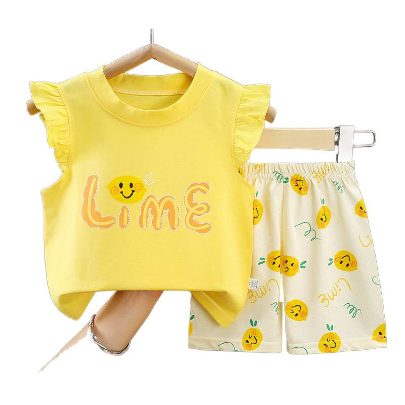 Girls' Summer Short-Sleeve Cotton Shorts Set