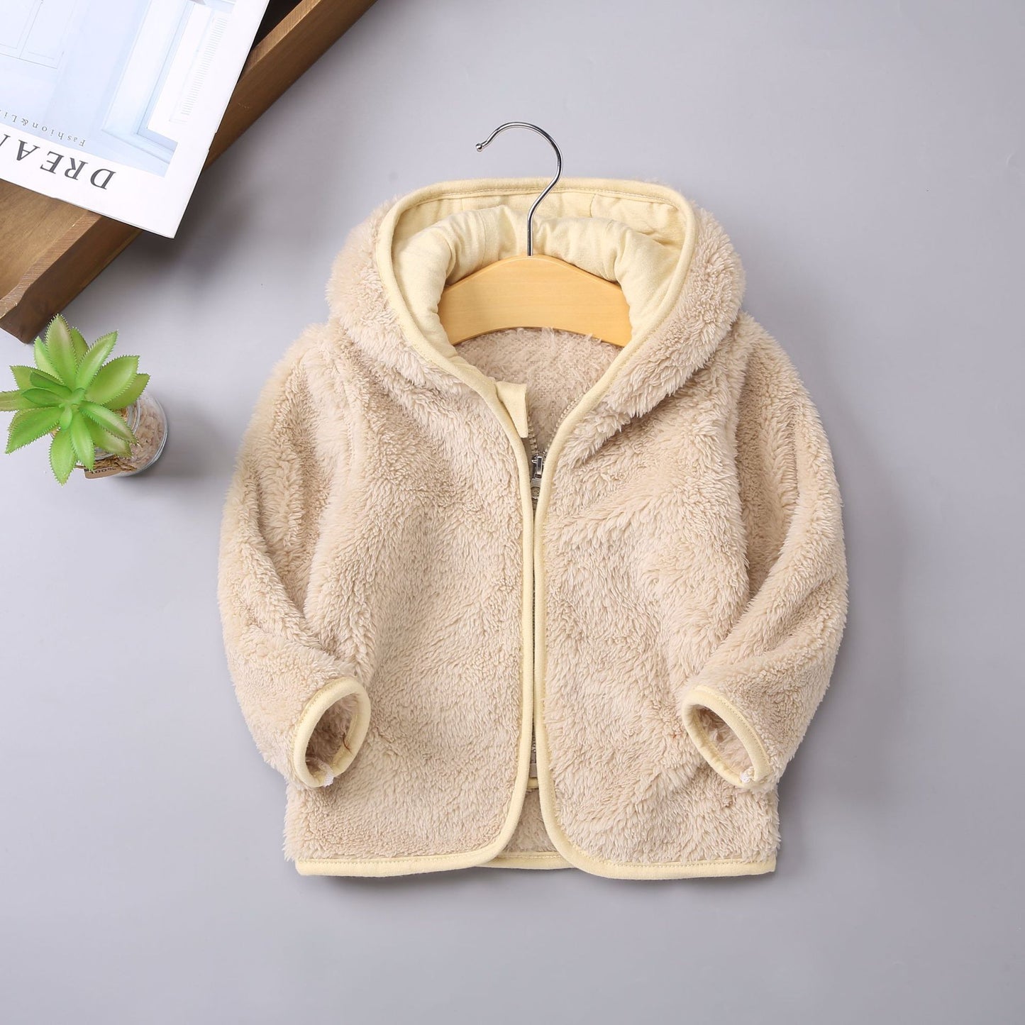 Children's Coral Fleece Jacket Padded Warm Hooded Top