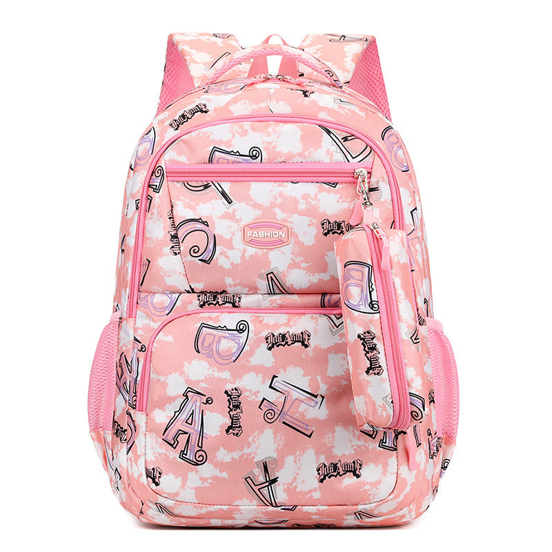 New Letter Print Backpack With Pencil Case, Primary School Students Schoolbag For Girls