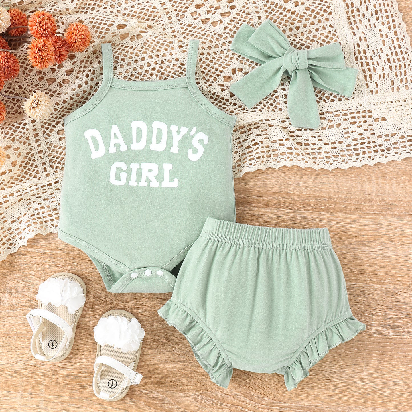 Girls' Letter Onesie & Shorts Summer 3pc Set