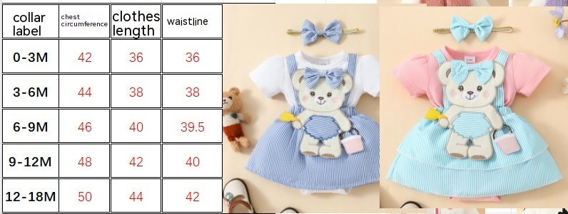 Baby Bear Embroidered Fake Suspender Skirt Short Sleeve Triangle Baby Dress