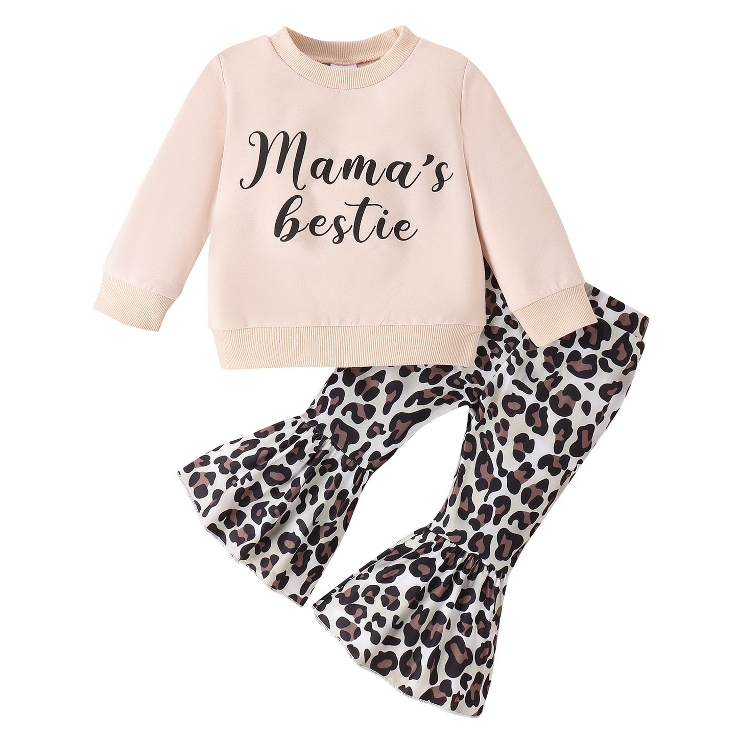 Baby/Toddler Girls' Sweater Top Leopard Print Bell-bottom Pants 2pc Set