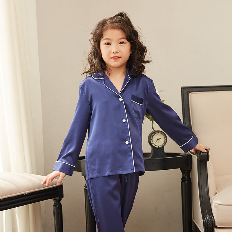 Girls' Thin Loungewear Long Sleeve Silk Pajamas