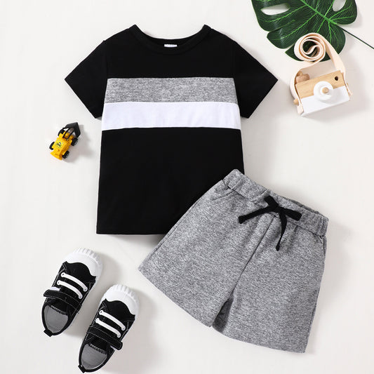 Boys' New Suit Crew Neck Short-sleeved Shirt Short Gray Children Suit