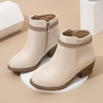 Girls' Fashion Double Strap Rhinestone Boots