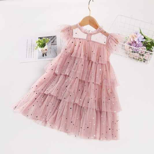 Girls' Fairy Star Sequins Cake Dress