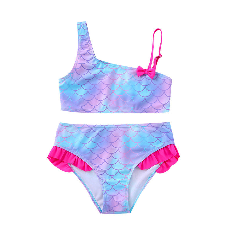 Girls' Shoulder Scale Printed Bikini Swimsuit