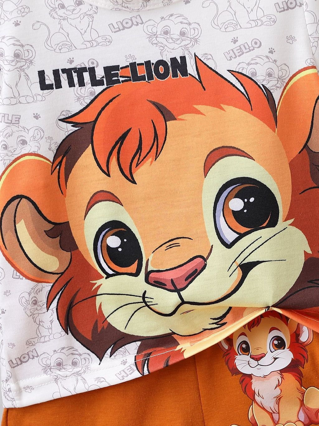 Little Lion Print And Shorts, Baby Clothing Two-piece Set