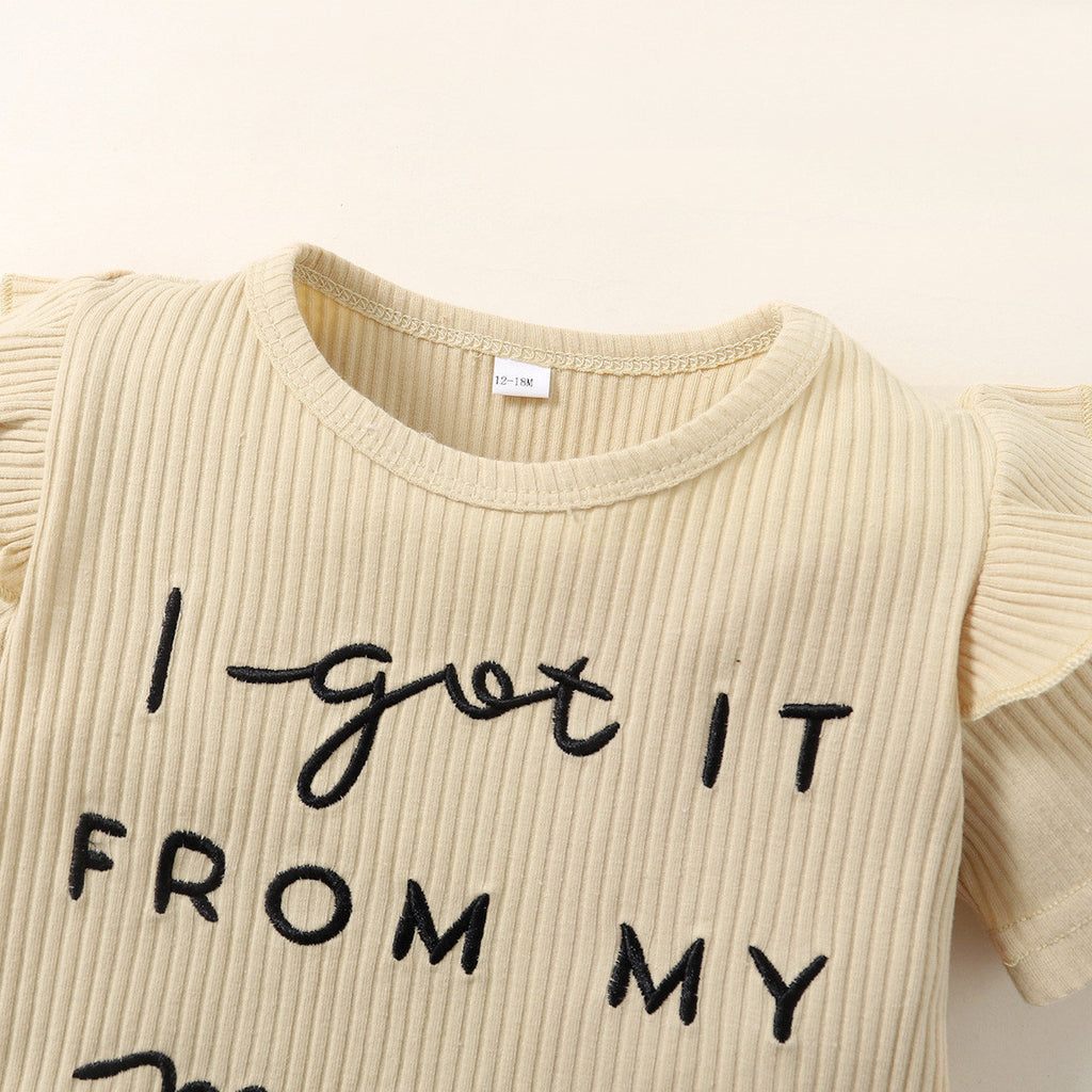 Girls' New Letter Sunken Stripe Two-piece Set