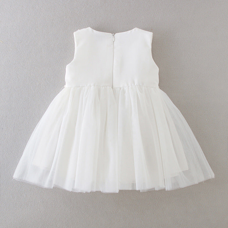 Simple & Cute Baby Girls' White Dress, Elegant Formal Princess Dress